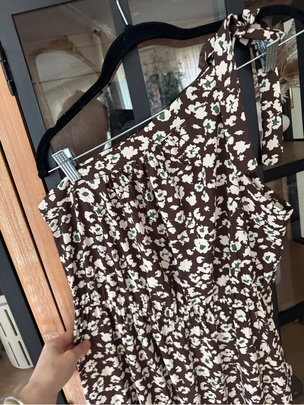 Amazon floral maxi dress prettygarden chocolate one shoulder knot ruffle elastic - Image 4