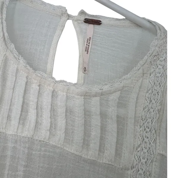 FREE PEOPLE | S| Jasmine Ruffle Blouse Top Gauzy Semi Sheer White Women's - Image 3