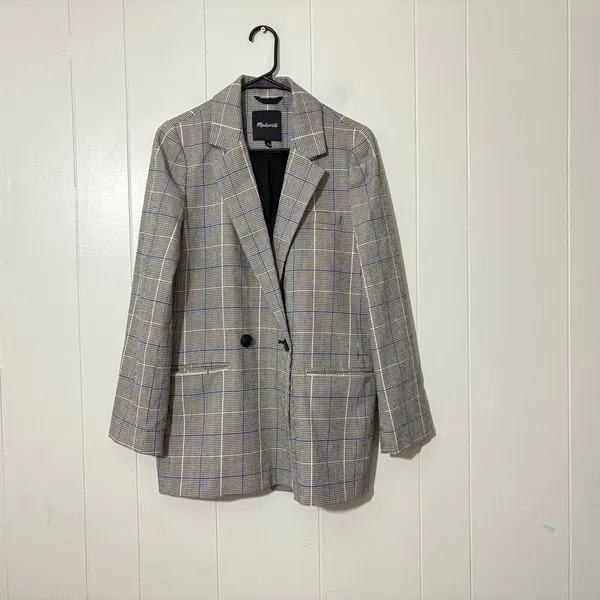 Madewell Riviera Coast Caldwell Double Breasted Plaid Blazer Gray Blue M - Image 2