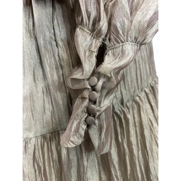 Sheer‎ Crinkle Tiered Maxi Dress Women's S Khaki Ethereal Romantic Coquette Chic - Image 8
