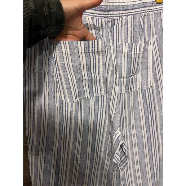 Gap linen blend pants size Large flare stripped blue white string flowy summer - Image 6