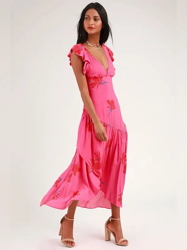 Free People She's a Waterfall Ruffled Maxi Dress - Hibiscus - Image 2