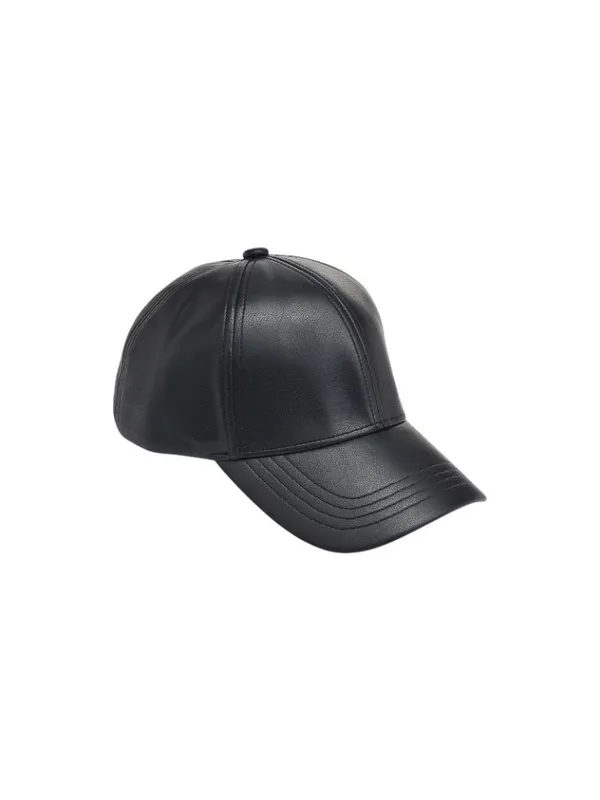 Aqua Vegan Leather Baseball Cap with Adjustable Buckle HT24944 Black - Image 9