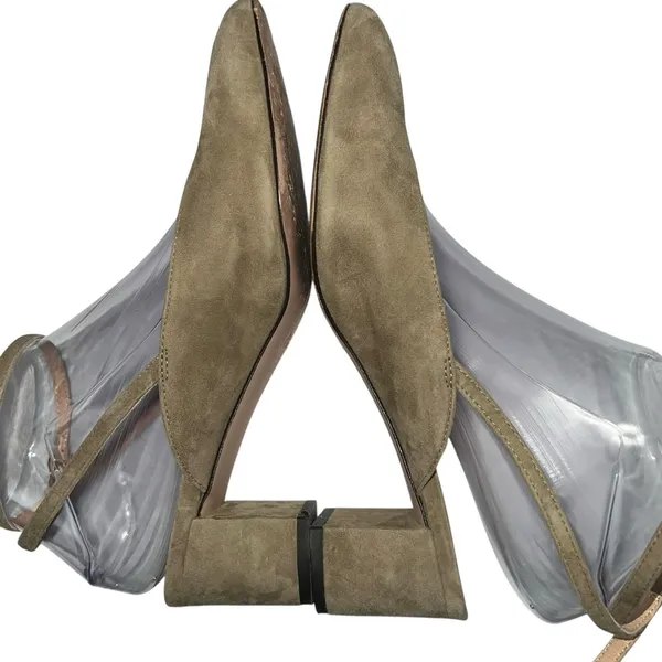 J. Crew‎ Millie Ankle Strap Heels Pumps Suede Shoe Khaki Beige Size 8 Open Back - Image 6