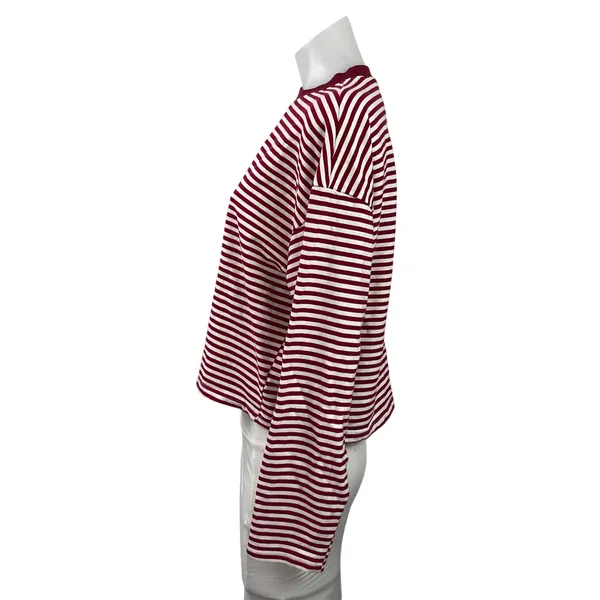 Edikted Women's Red Striped Long Sleeve Crew Neck Boxy T Shirt Tee Top Size S - Image 2