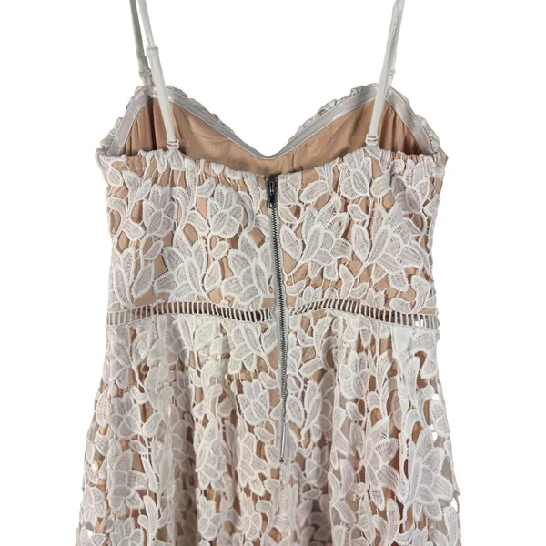 Just Me White Floral Lace Sweetheart Cocktail‎ Dress Nude Lining Small - Image 12
