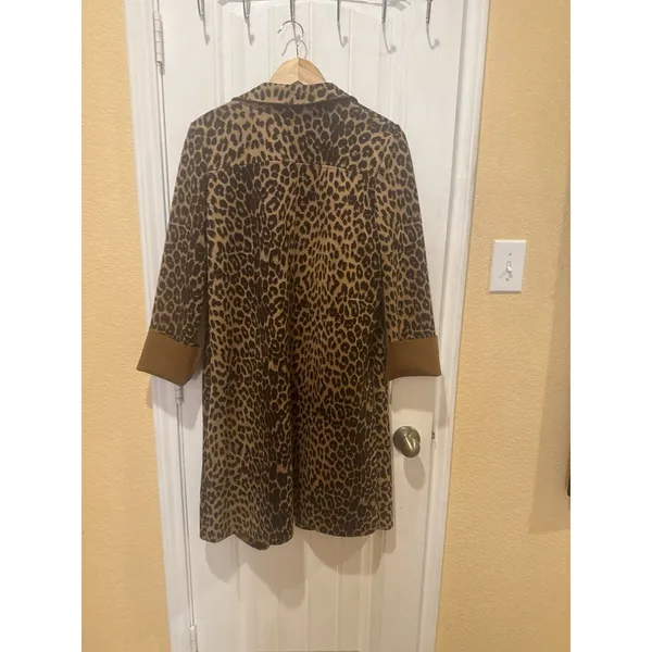 Zara Join Life Leopard Print Faux Leather Overcoat M Open Front Lined Pockets - Image 14