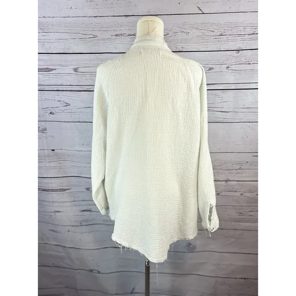 Free People We The Free Summer Daydream Frayed Button Up Shirt Medium Cotton - Image 4