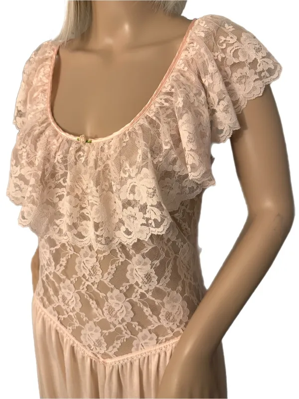 Vintage 80s Victoria’s Secret Union Made USA Lace Nightgown Size Small Pink Rare - Image 4