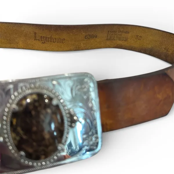 vintage-style Western belt buckle with a large oval agate cabochon stone 32 - Image 4