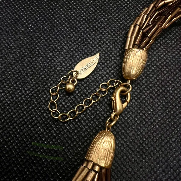 Vintage Gold Brown Tone Multi Strand Glass Bead Boho Necklace - Image 3