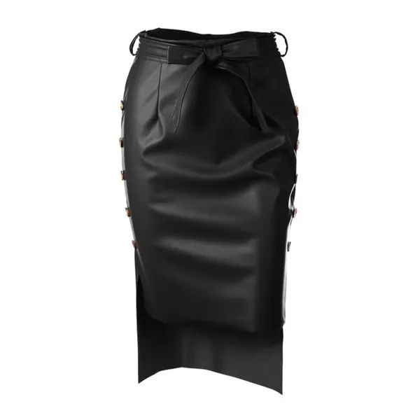 HOT Leather High Low Pencil Skirt L Black Size L - Image 3