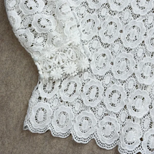 White Crochet Lace Long Sleeve Blouse High Neck Floral‎ Boho Top XS Boho Cottage - Image 2