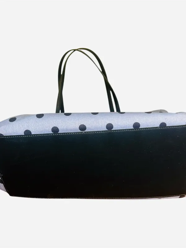 Navy polka dot tote bag on light blue background #polkadot #tote - Image 3