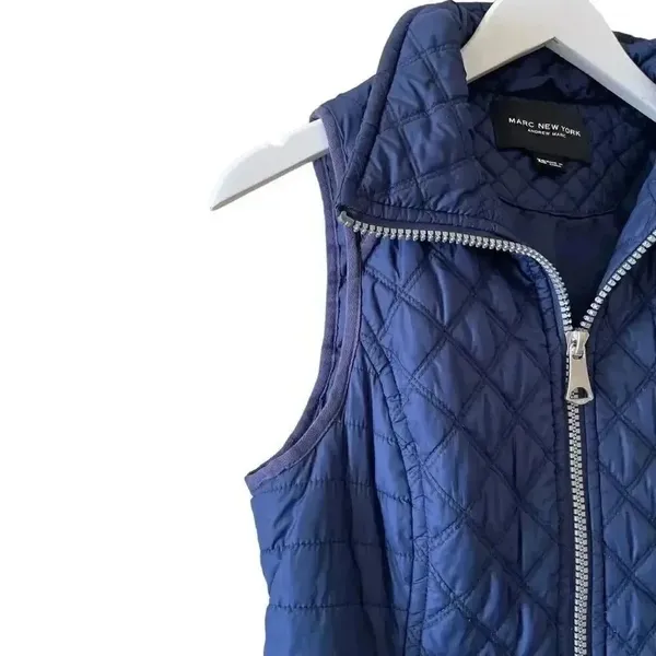 Marc New York Womens Medium M Quilted Sleeveless Vest Blue Full Zip SZ XS - Image 4