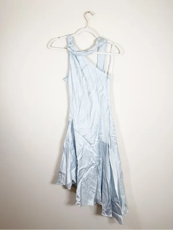 NWT Meshki Evelina Halter Asymmetric Hem Midi Dress Ice Blue Light Blue XS - Image 5