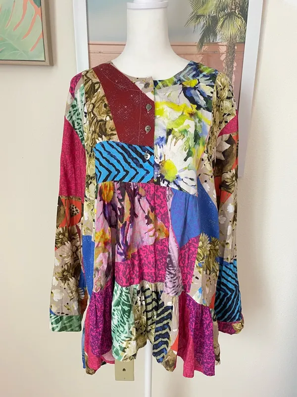 Anthropologie Conditions Apply Risa Patchwork Tunic Top Size Medium - Image 3
