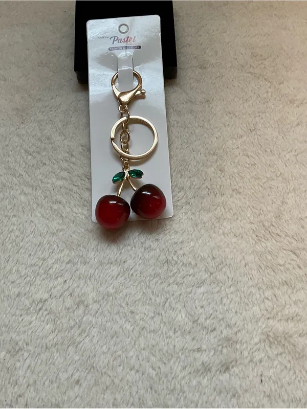 Pastels Red Cherry Keychain with Green Leaves - Image 4