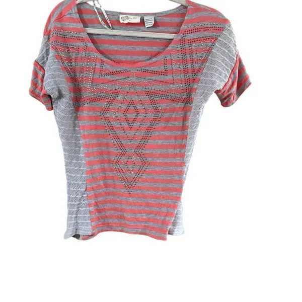 Miss Me Peach Gray Blouse Medium - Image 2
