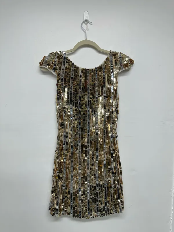 Topshop Gold Sequined Mini Dress - Image 3