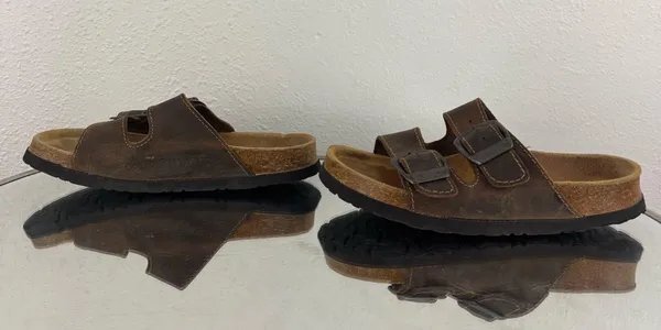 EASTLAND Vintage 90s Womens Brown Leather Dual Strap Buckle Slip On Sandals - Image 8