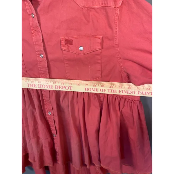 We The Free People Distressed Pink Western Peplum Snap Front Cotton Shacket SM - Image 8