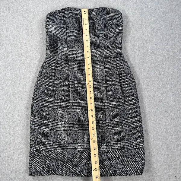 Express Design Studio Tweed Straples Mini Dress Size 6 Black Wool Sheath Pleated - Image 3