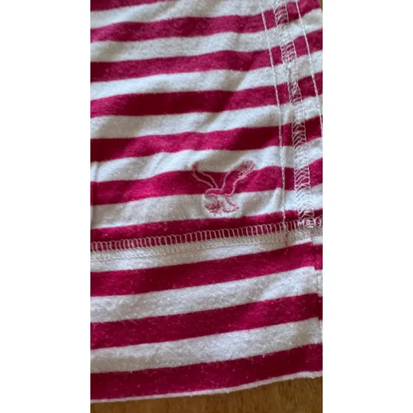 American Eagle Pink White Striped Cami Tank Top Small Y2K Spaghetti‎ Strap Logo - Image 2