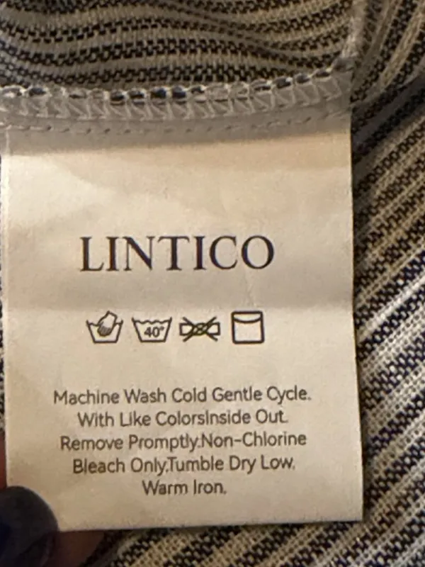 NWT LINTICO S Aria 100% Linen Striped V-Neck Elastic Waist Midi Dress Vacation - Image 4