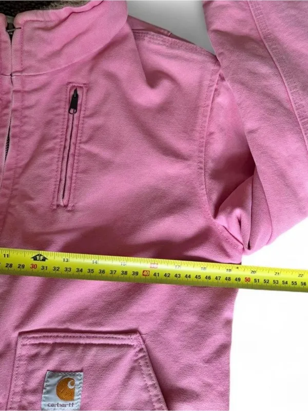 VTG Carhartt Women's RARE Pink Sherpa Lined WIP Work Jacket Size M WJ022 PKR - Image 10