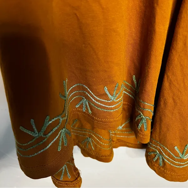 Yak N Yeti Rust Orange Pull On Boho Bell‎ Bottom Flare Asymetrical Hem Pants - Image 5
