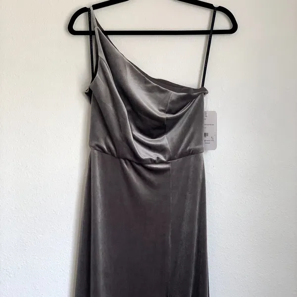 NWT After Six One Shoulder Velvet Maxi Dress Gown in Caviar Gray‎ - Image 5