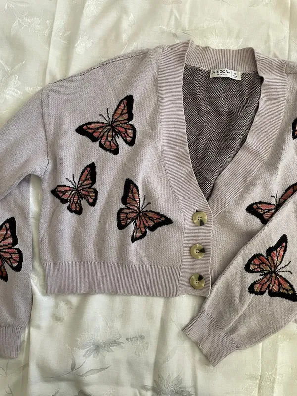 Arizona Jean Co Cardigan Women’s XS Lavender Cropped Sweater Butterfly - Image 3