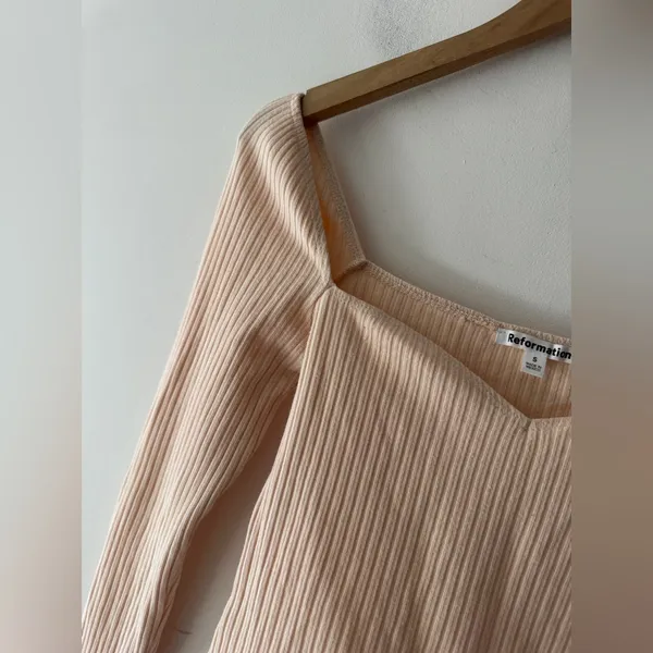 Reformation Peachy‎ Cream October Knit Ribbed Top Sweetheart Neckline - Image 4