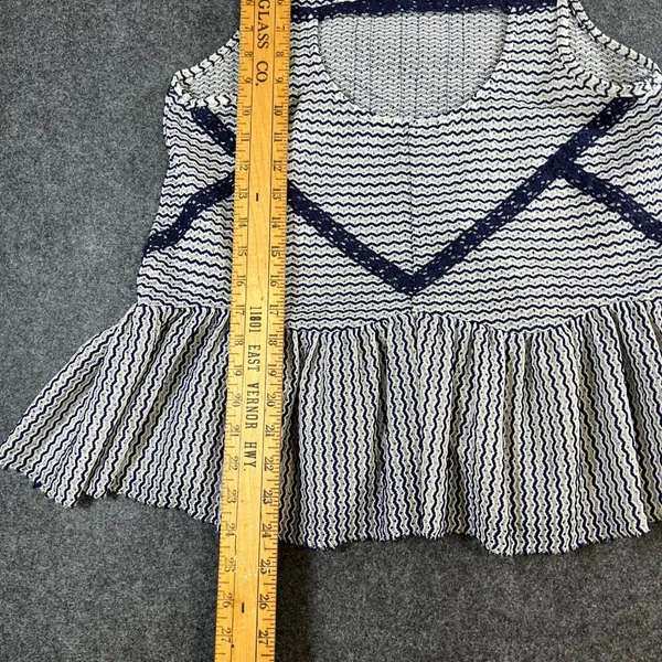 Free People Navy White‎ Zig Zag Knit Peplum Tank Top Crochet Lace Trim Small - Image 8