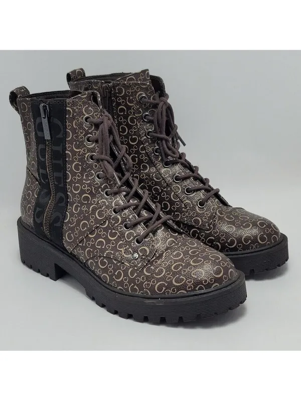 Guess Los Angeles Womens Brown Logo Ankle Combat Lace Up Boots Side Zip Sz 8.5M - Image 2