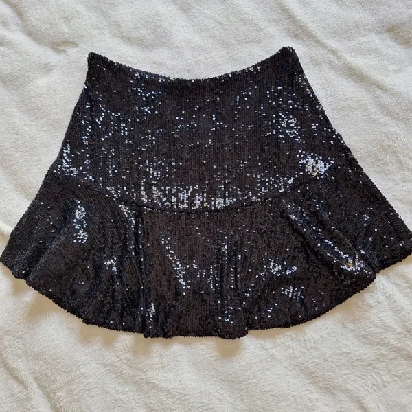 Free People FP One Extraordinarily Extravagant Black Sequin Mini Skirt M Flounce - Image 10