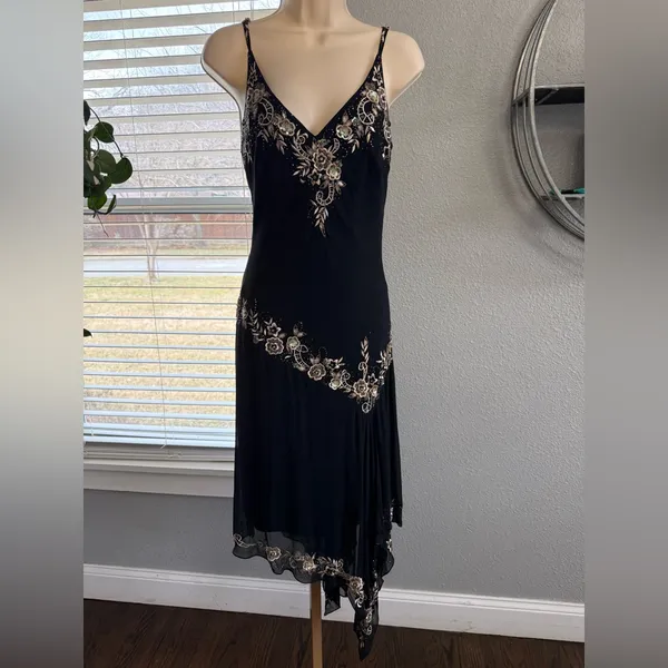NWT Vintage Cache 90's Y2K Silk Beaded Gown Dress‎ Size 6 - Image 2