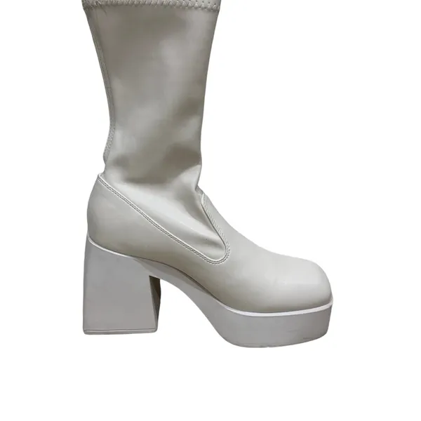 Windsor Smith White Stretch Sock‎ Platform Block Heel Boots Size 10 - Image 3