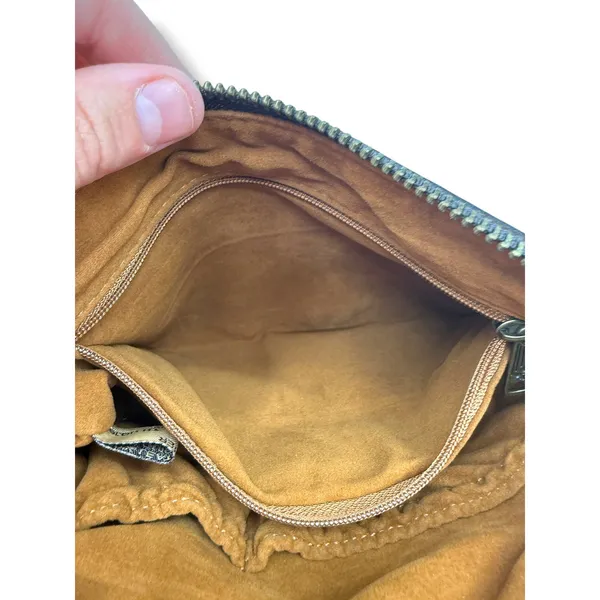 Patricia Nash Wristlet Women Cognac Brown Leather Zip Clutch Pouch Embossed Logo - Image 4