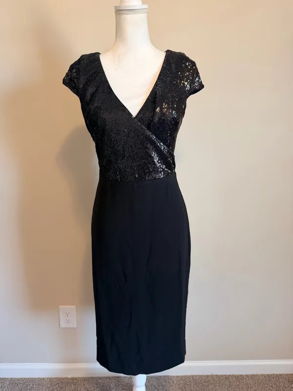 Dress the Population Jaleah Black Sequin V-Neck Midi Dress size XL NWT - Image 11