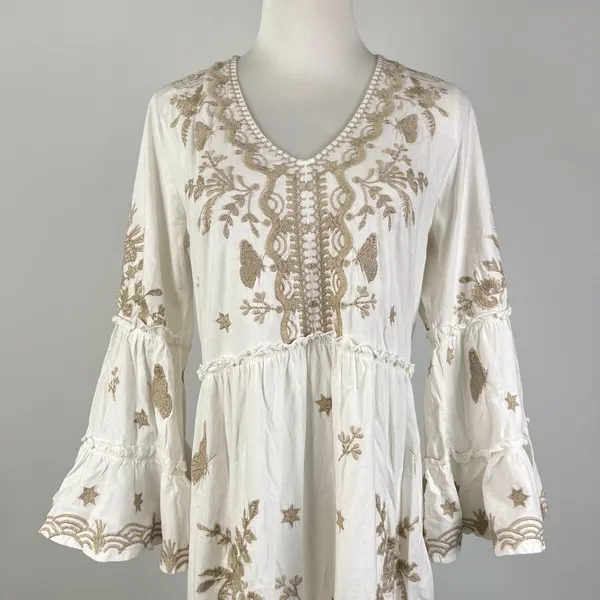 NWOT JOHNNY WAS Floral Embroidered Cotton V-Neck Knee-length Dress Size S - Image 3