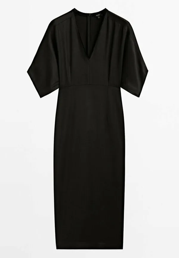 Massimo Dutti Black Midi Dress with Gold Neck Detail Size M - Image 3