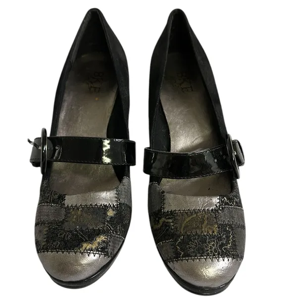 BKE Black Patent Leather Patchwork Buckle 3.5 Inch Heels Womens Shoes 8.5 - Image 7