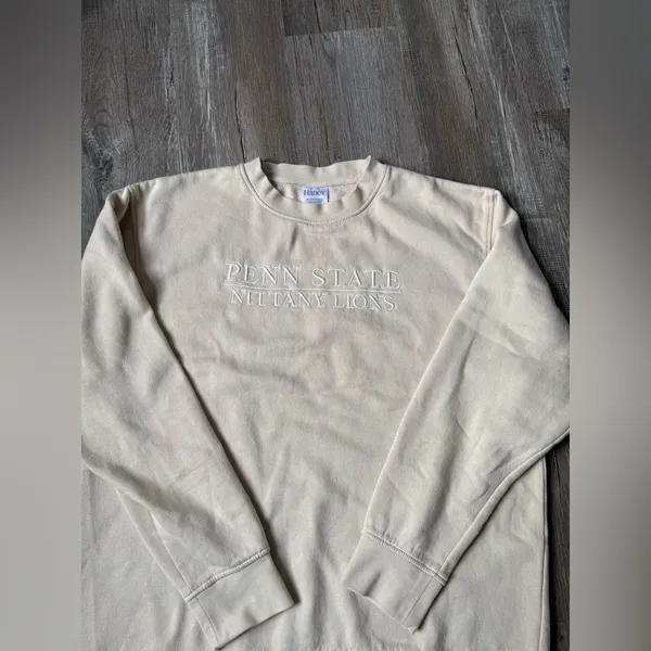 Hanes VTG Penn State Nittany Lions Sweatshirt Crewneck Embroidered Beige White Size L - Image 9