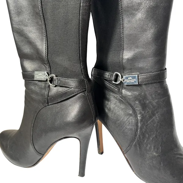 Coach Ultima Knee‎ High Leather Black Heeled Boots Womens Size 9 - Image 3