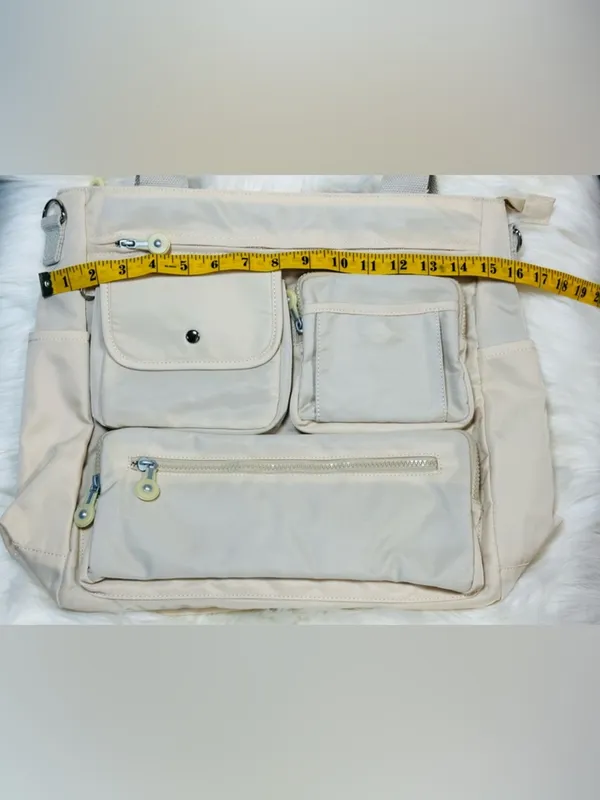 Everyday Utility Tote Bag in Light Beige - Multiple Pockets - Image 15