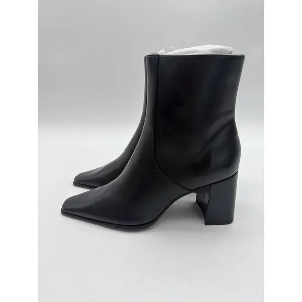 Mango Minimalist Black Vegan Leather Classic Elegance Ankle Block Heel Boots 8.5 - Image 9