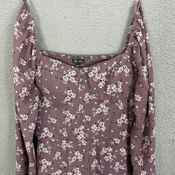 Lily Rose Mini Dress Womens‎ Large Mauve Pink Floral Cottagecore Ruffle Sleeve - Image 7
