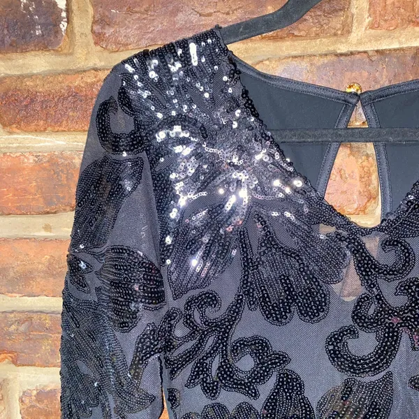 NWT Tiberu Black Sequined Long Sleeve Semi-Sheer Jumpsuit Women's Size Small - Image 5